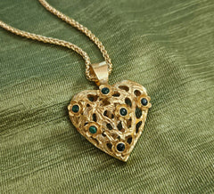 18K Gold Plated Heart Gemstone Filigree Pendant with Chain