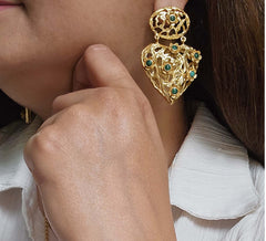 18k Gold Plated Gemstone Heart Filigree Earring