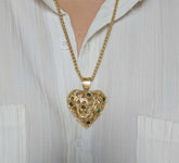 18K Gold Plated Heart Gemstone Filigree Pendant with Chain