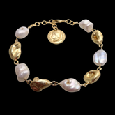 Antique Vintage Coin With Pearl Bracelet in Gold Plated SKU6742