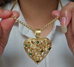 18K Gold Plated Heart Gemstone Filigree Pendant with Chain