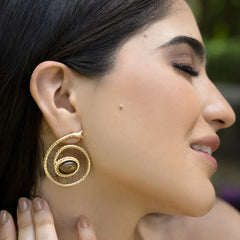 Gold Plated Snake Shape of Gemstone Earring