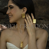 Gold Plated Texture Design of Pendant Necklace Earring and Ring SKU7346