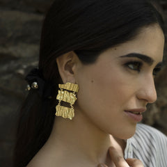 Gold plated Handmade Paper Textured Hanging Earings SKU#7407