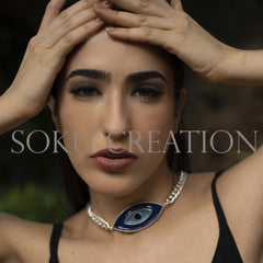 Silver Plated Handmade Cable Chain with Evil Eye Necklace SKU6679