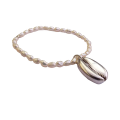 Pearl and Silver Plated Shell Charm Bracelet SKU5813