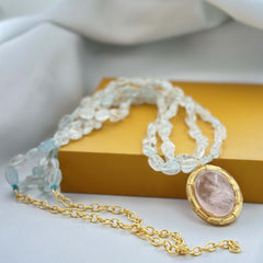18K Gold Plated Gemstone Pendant Chain Necklace