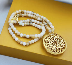 18K Gold Plated Gemstone Filigree Pendant Necklace