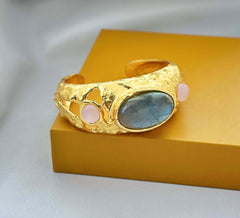 18 K Gold Plated Gemstone Cuff Bangle