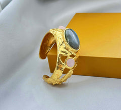 18 K Gold Plated Gemstone Cuff Bangle