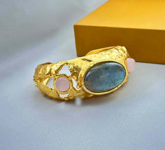 18 K Gold Plated Gemstone Cuff Bangle