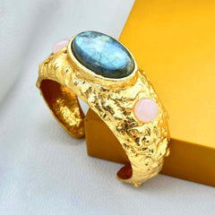 18 K Gold Plated Gemstone Cuff Bangle