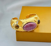 18 K Gold Plated Gemstone Cuff Bangle
