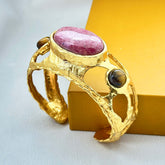 18 K Gold Plated Gemstone Cuff Bangle