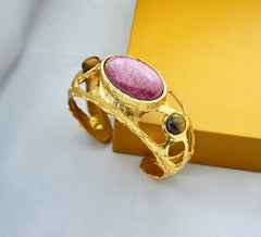 18 K Gold Plated Gemstone Cuff Bangle