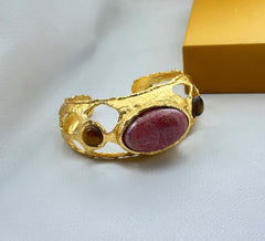 18 K Gold Plated Gemstone Cuff Bangle