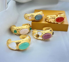 18 K Gold Plated Gemstone Cuff Bangle