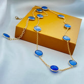 Gold Chain Necklace with Faceted Blue Gemstone SOKU#7823