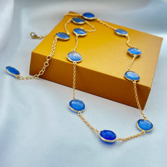 Gold Chain Necklace with Faceted Blue Gemstone SOKU#7823