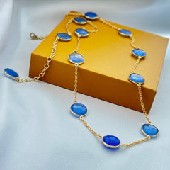 Gold Chain Necklace with Faceted Blue Gemstone SOKU#7823