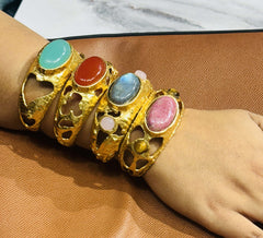 18 K Gold Plated Gemstone Cuff Bangle