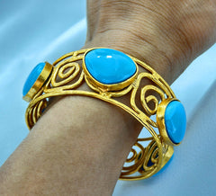18 K Gold Plated Gemstone Cuff Bangle