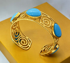 18 K Gold Plated Gemstone Cuff Bangle