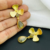 Tear Drop Labradorite Earrings in 18k Gold Plated SKU
