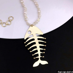 Fish Skeletal Necklace With Pearl Beads SKU6831