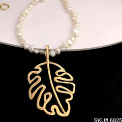 Single Leaf Necklace with Pearl Beads SKU6825