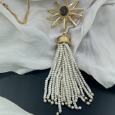 Gold plated Tassel Necklace with pearl & Black Gemstone Necklace SOKU#7680