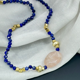 Lapis Beads with Rose Quartz Necklace SOKU#7682