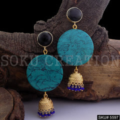 Gold plated Drop & Dangle Turquoise Jhumki Earring SKU5597
