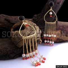 Gold plated Long Statement Drop & Dangle Earring SKU5602