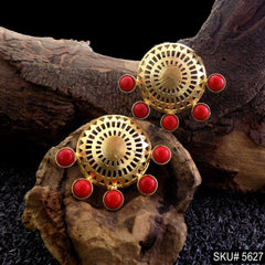 Gold plated Big Stud Gemstone Earring SKU5627