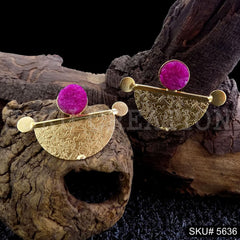 Gold plated Pink stone Stud Earring SKU5636