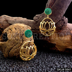 Gold plated Lotus Stone Drop & Dangle Earring SKU5641