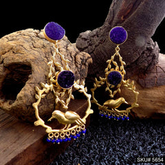 Gold plated Bird and Leaf Design Long Drop & Dangle Earring SKU5654