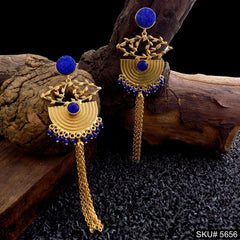 Gold plated Blue Stone Long Drop & Dangle Earring SKU5656
