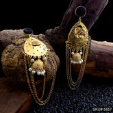 Gold plated Blue Stone Long Drop & Dangle Jhumki Earring SKU5657