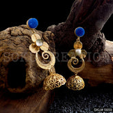 Gold plated Blue Stone Drop & Dangle Jhumki Style Earring SKU5659