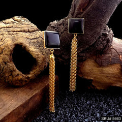 Gold plated Black Stone Chain Drop & Dangle Earring SKU5663