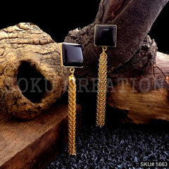 Gold plated Black Stone Chain Drop & Dangle Earring SKU5663