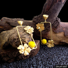 Gold plated Handmade Yellow Stone Statement Drop & Dangle Earring SKU5697