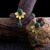 Gold plated Handmade Green Stone Style Drop & Dangle Earring SKU5706
