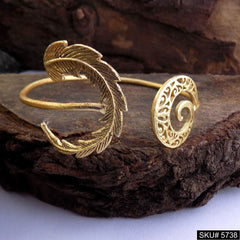 Gold Plated Unique Spiral and Leaves Statement Designer Cuff SKU5738
