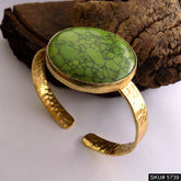 Gold Plated Unique Hammered Statement Designer Cuff With Big Gemstone SKU5739