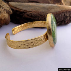 Gold Plated Unique Hammered Statement Designer Cuff With Big Gemstone SKU5739