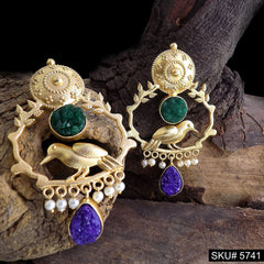 Gold plated Handmade Statement Bird Design Drop and Dangle Earring SKU5741