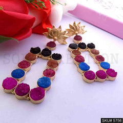 Gold plated Designer Multi Color Stone Drop and Dangle Earring SKU5756